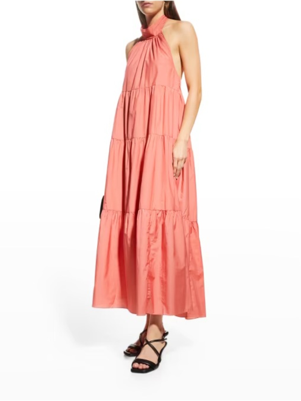 Theory Coral Halter Tiered Maxi Dress